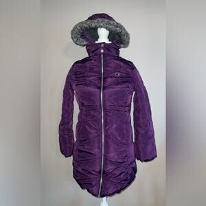 CALVIN KLEIN GIRLS PARKA WITH FUR HOOD SIZE L (14-16) MINT